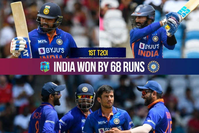 IND vs WI 1st T20 Highlights: भारत ने 68 रनों से दी वेस्टइंडीज को मात, दिनेश कार्तिक को मिला प्लेयर ऑफ़ द मैच का खिताब