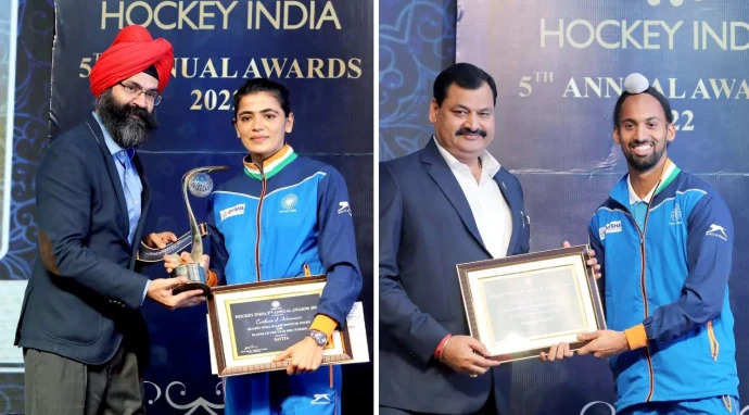स्पोर्टस न्यूज डेस्क।। मिडफील्डर हार्दिक सिंह और गोलकीपर सविता पुनिया को शुक्रवार को नई दिल्ली में एक शानदार समारोह में पुरुषों और महिलाओं के भारतीय 'हॉकी प्लेयर ऑफ द ईयर' पुरस्कारों से सम्मानित किया गया। 24 वर्षीय हार्दिक ने मनप्रीत सिंह और हरमनप्रीत सिंह जैसे अपने शानदार वरिष्ठ खिलाड़ियों को हराकर 2022 का प्रतिष्ठित पुरस्कार जीता, जिसका नाम पांचवें हॉकी इंडिया वार्षिक पुरस्कारों में हॉकी के दिग्गज बलबीर सिंह सीनियर के नाम पर रखा गया।   जनवरी में ओडिशा में आयोजित FIH विश्व कप में हार्दिक भारत के लिए सबसे प्रभावशाली खिलाड़ी थे, इससे पहले इंग्लैंड के खिलाफ दूसरे ग्रुप मैच के दौरान हैमस्ट्रिंग की चोट के कारण उन्हें टूर्नामेंट से बाहर कर दिया गया था। उन्होंने पहले मैच में स्पेन पर भारत की 2-0 से जीत में एक गोल किया था। भारत प्री-क्वार्टर फाइनल में स्पेन से हारकर दुनिया से बाहर हो गया था।   सविता ने महिला प्रो लीग में बर्थ बुक करने के लिए पिछले साल दिसंबर में FIH महिला राष्ट्र कप खिताब के लिए भारत का नेतृत्व किया था। हार्दिक और सविता दोनों को ट्रॉफी के साथ 25-25 लाख रुपये मिले। वार्डों के लिए कुल पुरस्कार राशि 2.7 करोड़ रुपये से अधिक थी।  हार्दिक ने कहा, "यह एक शानदार साल रहा है और मेरे प्रयासों के लिए पहचाने जाने पर बहुत अच्छा लग रहा है।" "मेरा मानना ​​है कि एक टीम के रूप में हमारे पास एक रोलर कोस्टर वर्ष था, और ऐसे खिलाड़ी हैं जिन्होंने इस वर्ष भी असाधारण रूप से अच्छा प्रदर्शन किया है। मुझे ईमानदारी से लगता है कि मैं पूरी टीम की ओर से इस सम्मान को स्वीकार कर रहा हूं।  “ईमानदारी से कहूं तो मैं अवाक हूं; यह एक जबरदस्त सम्मान है। हमने एक टीम के रूप में शानदार प्रदर्शन किया और उद्घाटन एफआईएच महिला राष्ट्र कप जीतना हम सभी के लिए एक ऐतिहासिक क्षण था। हॉकी इंडिया ने 2021 के लिए पुरस्कार भी प्रदान किए क्योंकि यह COVID-19 के बाद की कठिनाइयों के कारण आयोजित नहीं किया जा सका।   1964 के ओलंपिक स्वर्ण विजेता टीम के सदस्य, गुरबक्स सिंह ने हॉकी के खेल में उत्कृष्ट योगदान के लिए प्रतिष्ठित हॉकी इंडिया मेजर ध्यानचंद लाइफटाइम अचीवमेंट अवार्ड 2022 जीता।  इस पुरस्कार में 30 लाख रुपये और एक ट्रॉफी दी जाती है।  1968 के मेक्सिको ओलंपिक में कांस्य जीतने वाली भारतीय टीम के संयुक्त कप्तान, गुरबक्स ने 1966 के एशियाई खेलों में स्वर्ण पदक जीतने वाली राष्ट्रीय टीम का नेतृत्व किया। मेलबर्न में 1956 के ओलंपिक में स्वर्ण पदक जीतने वाली भारतीय टीम का हिस्सा रहे अमित सिंह बख्शी को 2021 के लिए संबंधित पुरस्कार मिला।  वर्तमान राष्ट्रीय टीम की कप्तान हरमनप्रीत को 2022 के लिए सर्वश्रेष्ठ डिफेंडर नामित किया गया। सविता ने वर्ष 2021 की महिला खिलाड़ी का पुरस्कार भी जीता, जबकि हरमनप्रीत को पुरुषों की संबंधित श्रेणी में नामित किया गया।  कृष्ण बी पाठक को 2022 के लिए सर्वश्रेष्ठ गोलकीपर नामित किया गया, जबकि महिला राष्ट्रीय टीम की सुशीला चानू पुखरामबम को सर्वश्रेष्ठ मिडफील्डर पुरस्कार से सम्मानित किया गया। हॉकी इंडिया धनराज पिल्लै पुरस्कार फॉर फॉरवर्ड ऑफ द ईयर 2022 महिला राष्ट्रीय टीम की वंदना कटारिया को दिया गया।   सभी को पांच-पांच लाख रुपये और एक ट्रॉफी मिली। मुमताज खान ने 2022 के लिए आगामी महिला खिलाड़ी के लिए असुंता लाकड़ा पुरस्कार जीता, जबकि जुगराज सिंह के नाम पर पुरुषों का सम्मान उत्तम सिंह ने प्राप्त किया।  इस बीच, पिछले दिसंबर में स्पेन में FIH महिला राष्ट्र कप में स्वर्ण जीतने वाली भारतीय महिला टीम को भी समारोह के दौरान सम्मानित किया गया, जिसमें प्रत्येक खिलाड़ी ने 2 लाख रुपये जीते, जबकि कोचिंग स्टाफ को प्रत्येक को 1 लाख रुपये दिए गए।  साथ ही, जोहोर कप 2022 के सुल्तान में स्वर्ण पदक जीतने वाली भारतीय जूनियर पुरुष टीम को भी प्रत्येक खिलाड़ी को 2.00 लाख रुपये और प्रत्येक कोचिंग स्टाफ को 1.00 लाख रुपये की कमाई के साथ सम्मानित किया गया।  केंद्रीय कानून मंत्री किरेन रिजिजू उन गणमान्य लोगों में शामिल थे, जिन्होंने समारोह के शुरुआती हिस्से में पुरस्कार प्रदान किए। बाद में केंद्रीय खेल मंत्री अनुराग ठाकुर और कृषि मंत्री नरेंद्र तोमर ने खिलाड़ियों को पुरस्कार प्रदान किए।